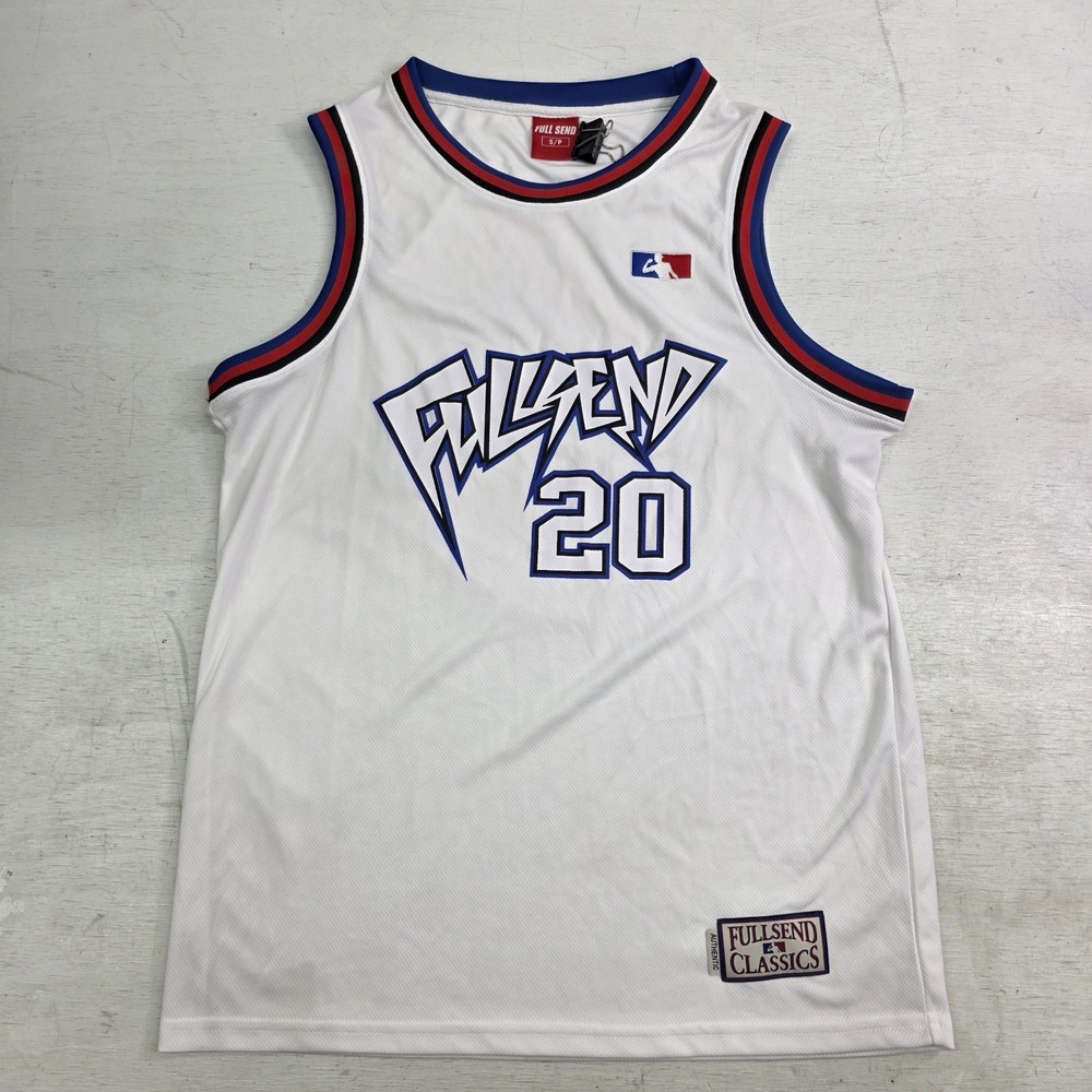 Full Send Classics‎ White/Blue Basketball Jersey #20 Men's Sz Small EUC